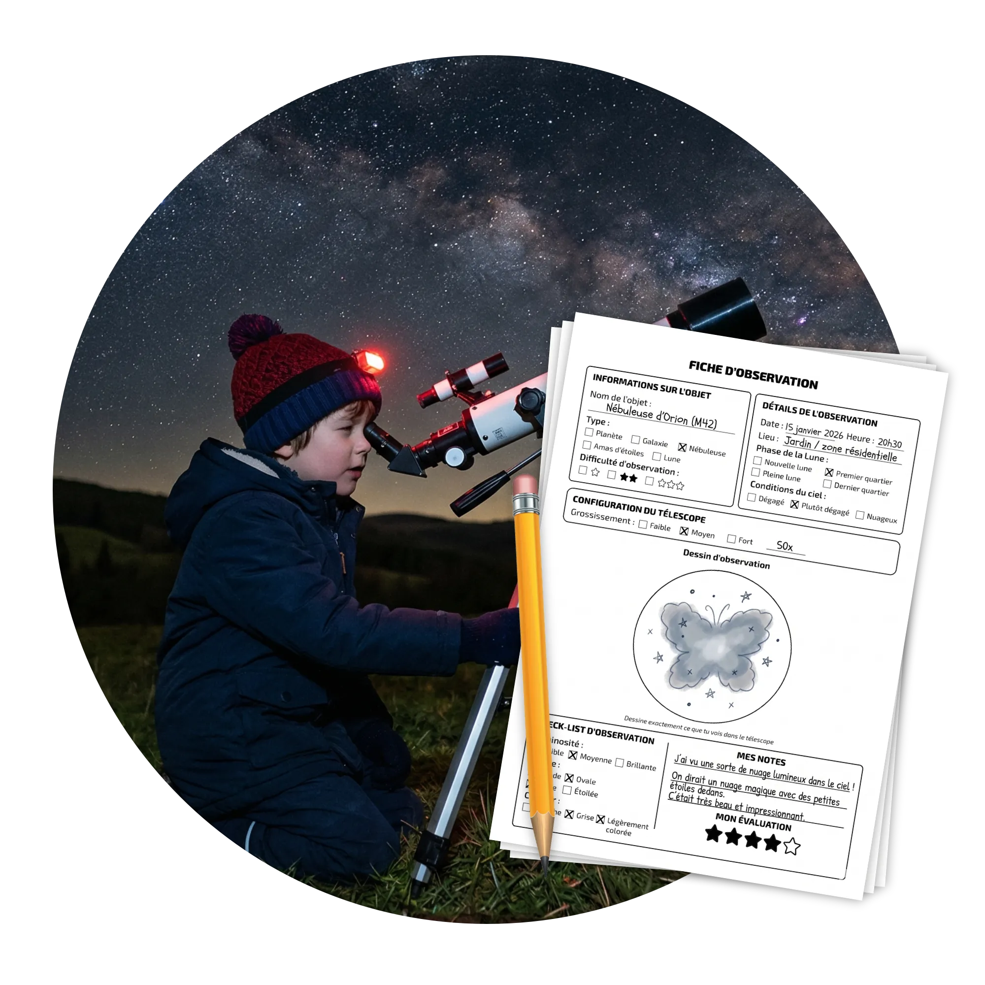 Aperçu de la fiche d’observation du ciel nocturne à imprimer